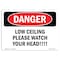 Signmission OSHA Danger, Low Ceiling Please Watch Your Head!, 24in X 18in Aluminum, 18" W, 24" L, Landscape OS-DS-A-1824-L-2474 - alternate 1